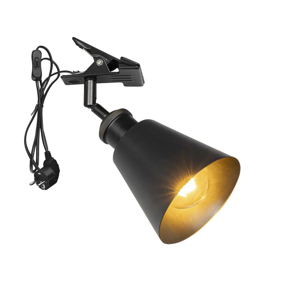 Verstellbare Klemmlampe mit E27-Fassung,1 Packung Leselampe mit 1,8 m Kabel, Dimmbar Nachttischlampe,Schreibtischlampe für Büro Heimgebrauch - 12 * 10cm Schwarz Lampenschirm- TD0603