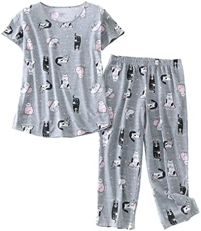 Inadays Womens Pajama Sets Cotton Short Sleeve Top With Capri Pants Pjs