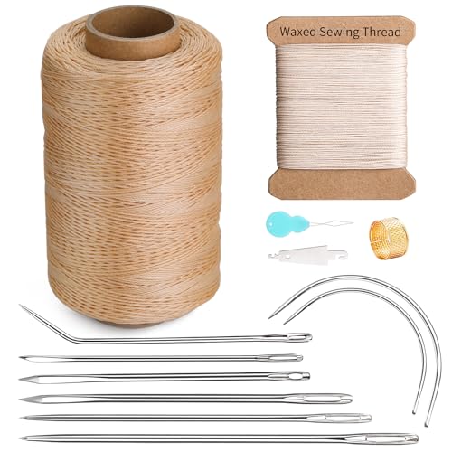 Kit de reparación para costura con hilo encerado redondo de 0.55 mm y 0.8 mm y aguja