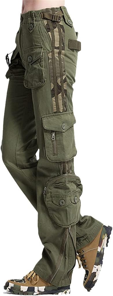 RFXZSAQD Women Large Size Cargo Pants, Military Tactical Pants, Multi-Pocket Cotton Joggers Sweatpants, Army Green Trousers