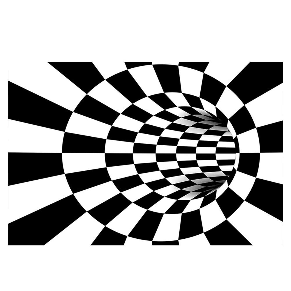 Tapis illusions d'optique 3D vortex visuel noir et blanc 50x80cm