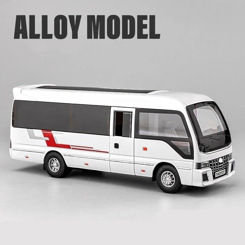 Image of 1.32 Scale Toyo ta Coaster Bus Exclusive Alloy Metal Pull Back Die-cast Model with Sound Light Mini Auto Toy for Kids Metal Model Toy with Sound and Light. (1.32 Scale -White)