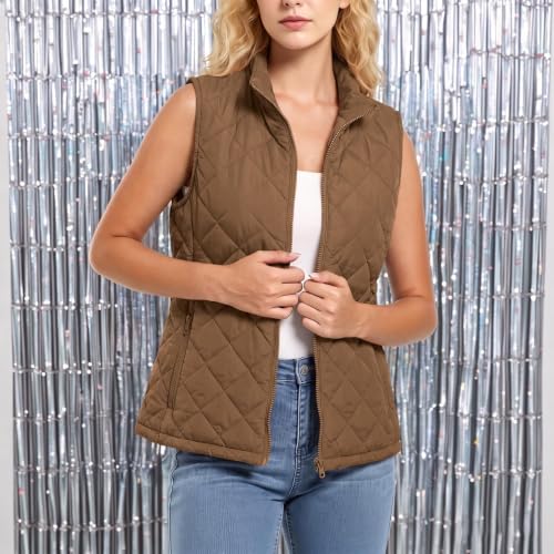 Gouuuia Women's Quilted Vest Full Zip Stand Collar Sleeveless Puffer Vests - image 3