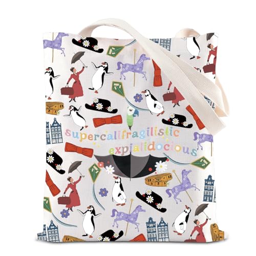 FOTAP Mary Poppins - Bolso de Mano Supercalifragilístico Con Paraguas, Regalo Musical, Bolsa de Hombro de la Película, Blanco, 14.26