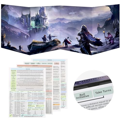 DND DM Screen, Dungeons and Dragons Master Screen Leather,4 Wet-Erase Function Pockets,DND Game Accessories for TRPG,with 4 Panels Master Screen Inserts (Screen B)