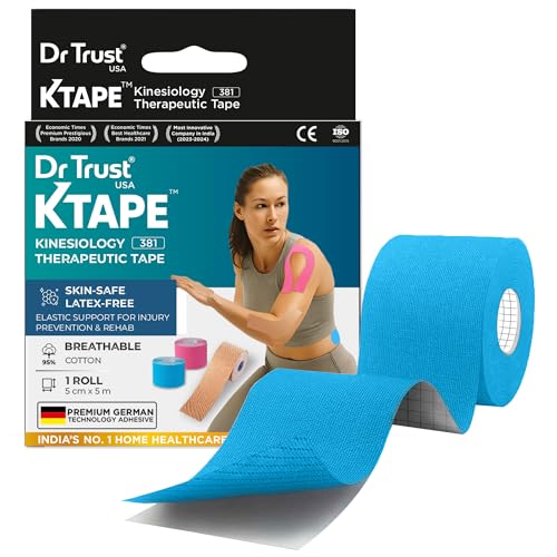 Image of Dr Trust USA Kinesiology Tape For Sports Injury, Muscles Pain Relief, Waterproof Athletic Ktape For Arms, Knee, Shoulder, Legs, Ankle, Adhesive Compression Bandage 5 m X 5 cm (Blue)