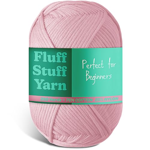 Image of Soft Yarn for Crocheting - Crochet & Knitting Yarn, Beginner Yarn with Easy-to-See Stitches, 250 Yds Amigurumi Yarn, Cotton-Nylon Blend Tshirt Yarn for Crocheting, Worsted Weight Yarn 4, Rose Dust