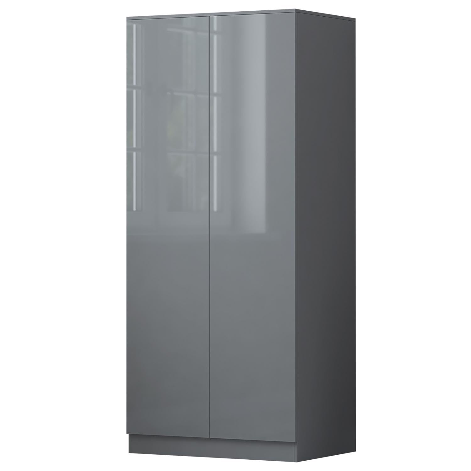 B&Q -  2 Door Grey Gloss Double Wardrobe Scratch Resistant Push To Open Soft Close