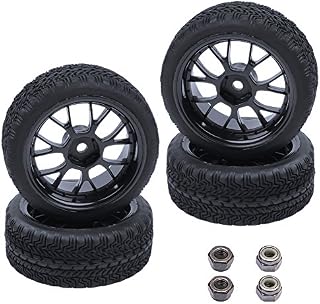Hobbypark (4-Pack) Rubber Tires & Wheels 12mm Hex Drive Hub for 1/10th Scale