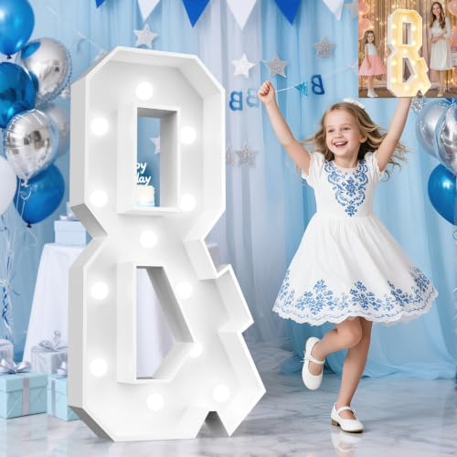 Image of Pooqla 4 FT Marquee Light Up Letters, Cool White and Warm White Marquee Letters 4 Feet Tall, Giant Letter Sign Big Mosaic Letter & for Balloons Birthday Party Anniversary Wedding Decorations