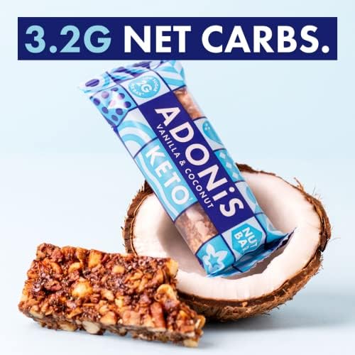 Adonis Vanilla & Coconut Keto Bars (16 x 35g) | Vegan/Keto-Friendly | 100% Natural Keto Snacks | Gluten Free, Sugar Free, Palm Oil Free | Low Sugar, Low Calorie & Low Carb | Ideal for a Keto Diet