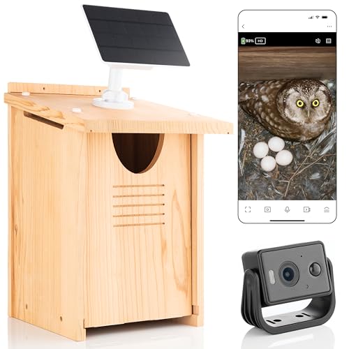 WHITEHORSE Large Owl House with Camera - Wireless & Solar Powered - Take Photos & Videos From Your Phone (Free App) - Get Notified When an Owl Is Detected - Premium and Weatherproof Design 16'x12'x11'