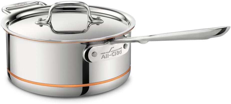 All-Clad Copper Core 5-Ply Stainless Steel Sauce Pan 3 Quart Induction Oven Broiler Safe 600F Pots and Pans, Cookware Silver