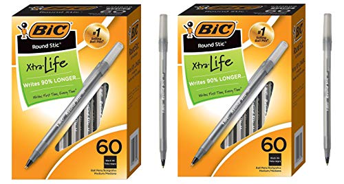 BIC Round Stic Xtra Life Ballpoint Pen, Medium Point (1.0mm), Black, 60-Count (2 Pack)
