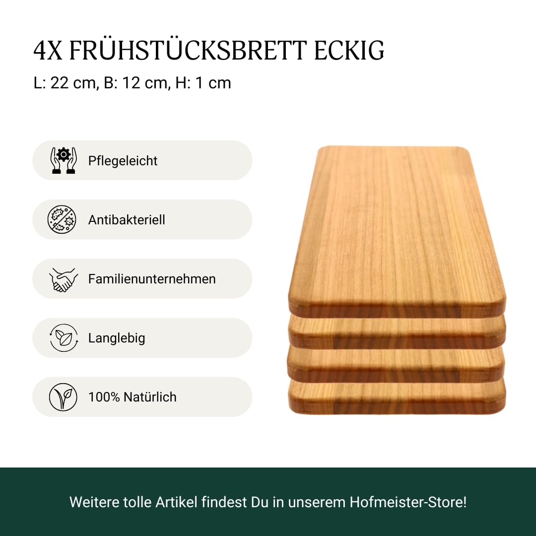 4x Frühstücksbrett Kirschholz 22 cm - 100% Handarbeit, stabiles Brotzeitbrett, Vesperbrettchen für die Stulle, Messer schonendes kleines Brettchen, Holzbrett, Brett Kirsche