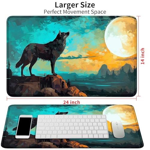 Image of Card Mat for MTG & TCG Playmat,Large TCG Playmat 24x14 Inch MTG Mousepad Non-Slip Waterproof Desk Mat with Stitched Edges for Trading Card Game Gaming OfficeWolf Moom