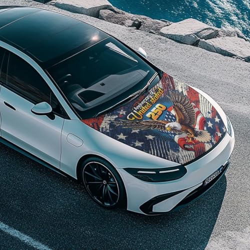 Image of Renewold 250th Birthday American Car Hood Cover Wrap Auto Hood Decoration Indoor Outdoor Blanket Exterior Car Accessories Elastic for Family Friend Boss for Holiday Festival Party Street