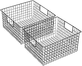 Navaris Wire Storage Basket - Set of 2 Black Metal Baskets for Kitchen Bedroom Pantry Bathroom Cupboards Chest - Household Organiser Baskets