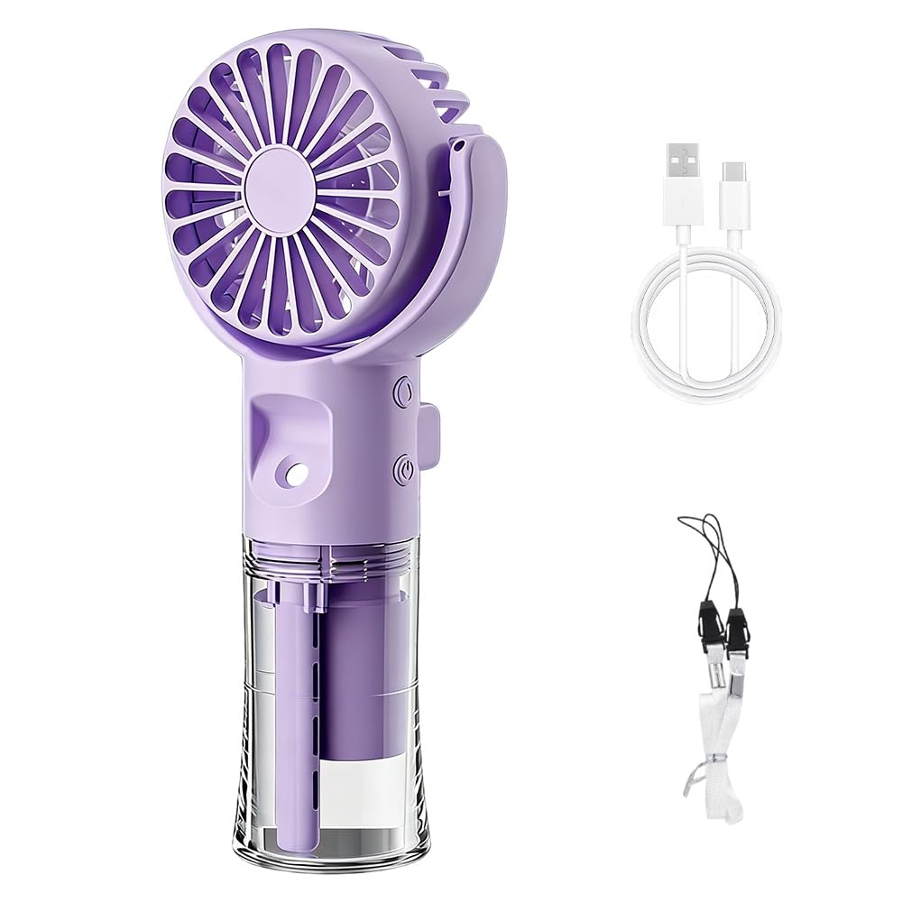 Agarte Mini Handheld Fan, 4 Adjustable Speed Humidifier Mist Portable Handheld Fan, Rechargeable USB Fan for Indoor, School, Travel, Camping, Makeup