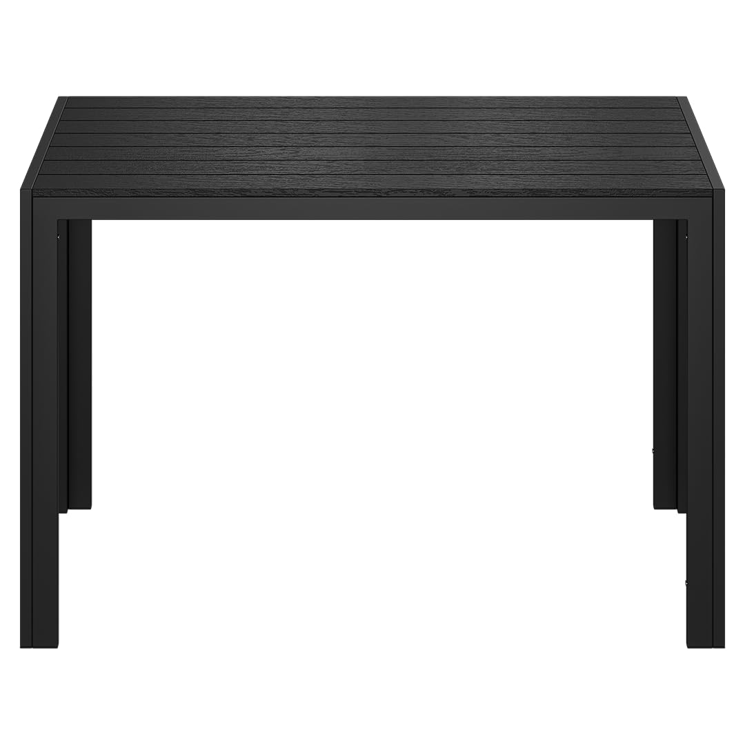 STEELSØN Alaris Gartentisch 115x71 cm – Esstisch Garten für 6 Personen – Balkontisch mit Metallgestell, Schwarz – Outdoor Tisch für Balkon – Terrassentisch mit Kunstholz Tischplatte UV- & wetterfest