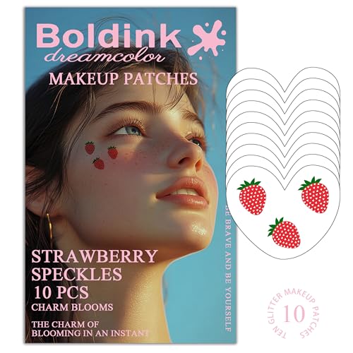Boldink 10pcs Face Makeup Patches,Strawberry Speckles, Beauty Face Makeup,Waterproof Strawberry Patches,Temporary Facial Strawberry Tattoo For Women.