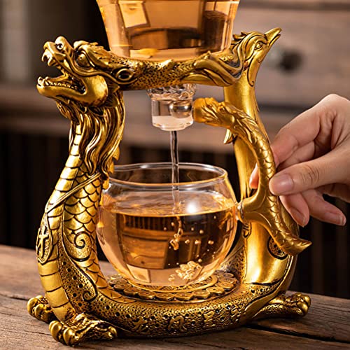 Mozeo Lazy Kungfu Glass Tea Set Heat-Resistant Water Diversion Rotating Cover Bowl Semi-Automatic Glass Teapot Suit (Teapot Single) #TOP5