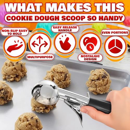 1 Oz Ice Cream Scoop with Trigger #30 - Versatile 1 Oz Scoop for Gelato, Cookie Dough Baking, Sorbet & Meatballs - Rust-Resistant Stainless Steel, Easy to Clean, Great as Valentine Day Kitchen Gift