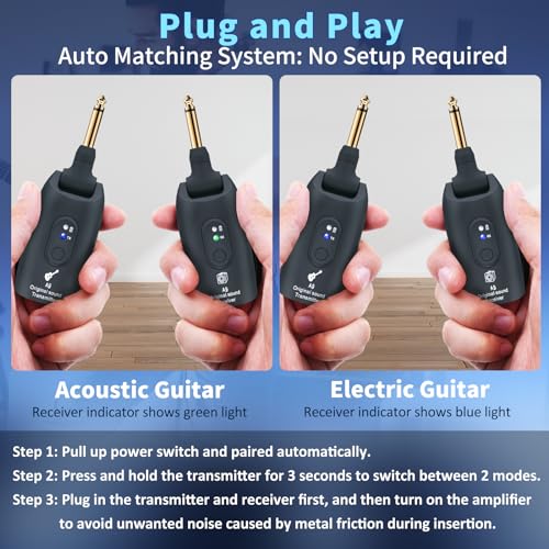 24ghz wireless guitar system rechargeable audio wireless transmitter receiver for guitar bass electric instrumentsover 30m100 feet transmission270rotatable4hours woring timea9 black