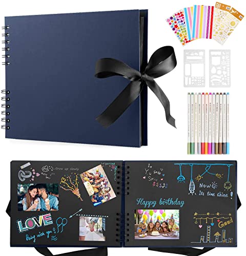 Album Photo Scrapbooking,Albums Photos Personnalisable,80 Pages Scrapbooking Livre Kit Avec 12 Stylos Métalliques,Albums Photo Pour Bébé Enfant,Photo Scrapbook Pour Mariage,Voyage,Anniversaire, Bleu