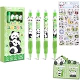 Nurila 4 Stück Radierbarer Kugelschreiber, Radierbare Stifte mit 6 Sticker und Lesezeichen, Radierbarer Tintenroller, Erasable Pen für Schule, Büro, Schreiben Panda-Thema (0,5 mm, Blau)