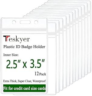 Teskyer 12 Pcs ID Badge Holder, Sturdy Clear Plastic ID Card Holder , Vertical Card Holder with Waterproof Resealable Zip, 2.5" x 3.5" Inner Size