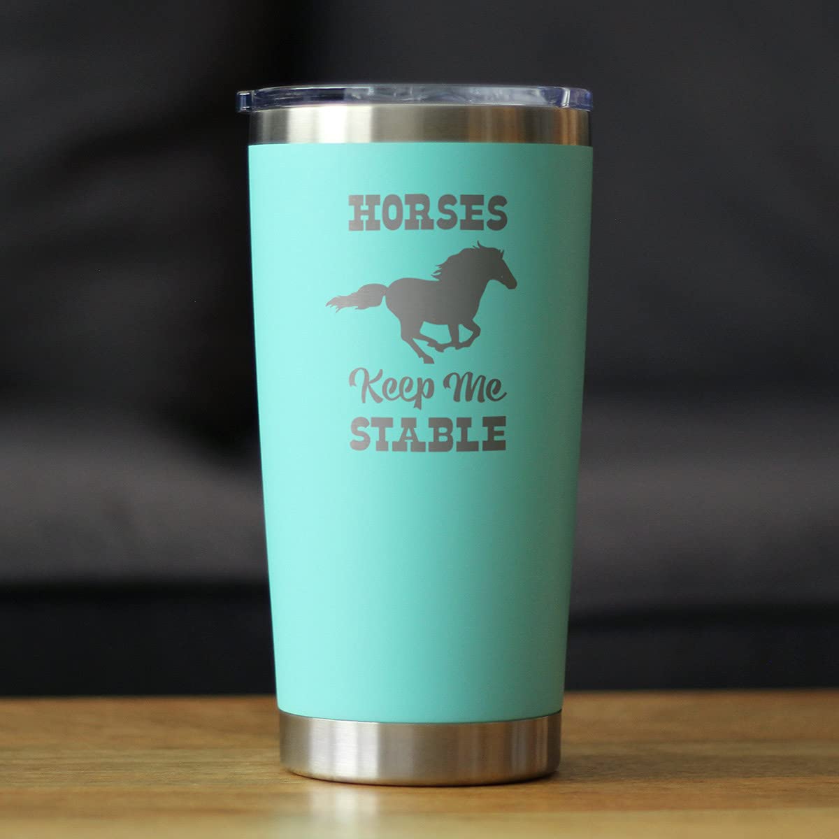 Bevvee Horses Keep Me Stable - Izolowany kubek do kawy z przesuwaną pokrywką - Kubek izolowany ze stali nierdzewnej - Prezenty do kawy z motywem konia - Turkusowy