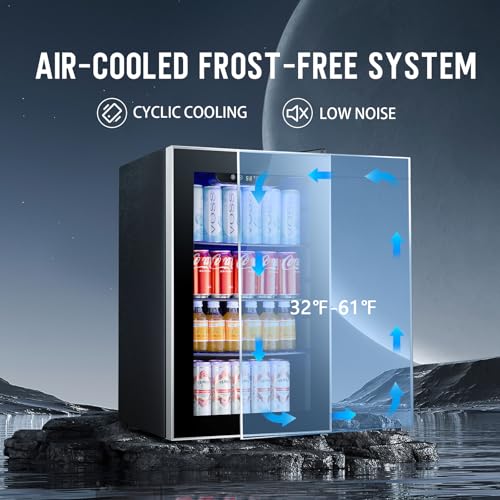 Image of Antarctic Star Beverage Refrigerator Cooler ETL Approved - 95 Can Mini Fridge Glass Door for Soda Beer Wine, 32-61℉, Quiet Compressor, Removable Shelves for Home, Office or Bar, 2.3 cu.ft