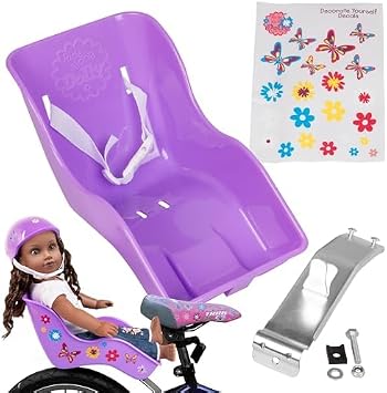 Ride Along Dolly Doll Bicycle Seat Bike Seat Purple with Decorate Yourself Decals Fits Standard Sized Dolls and Stuffed Animals - Purple