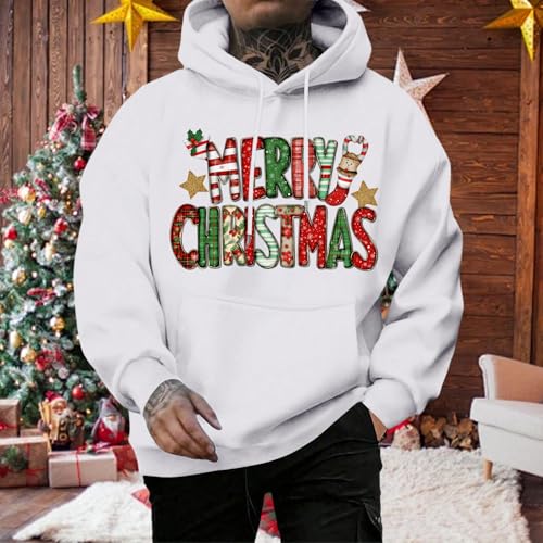 Men's Merry Christmas Graphic Hoodies Drawstring Casual Sweatshirt Drop Shoulder Pullover Holiday Top Fall Home2