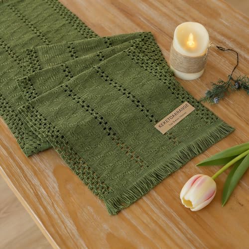 Keketoarrange Boho Sage Green Table Runner for Spring Summer Home