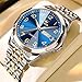 OLEVS Mens Watches Business Dress Diamond Analog Quartz Date Luxury Wristwatch Blue Casual Stainless Steel Waterproof Luminous Big Watch for Men