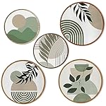 Qunclay 5 Pcs Wall Art Decor Wooden Living Room Wall Decor Bohemian Hanging Farmhouse Geometric 10'' and 8'' Aesthetic Wood Minimalist Posters for Bedroom(Greenery)