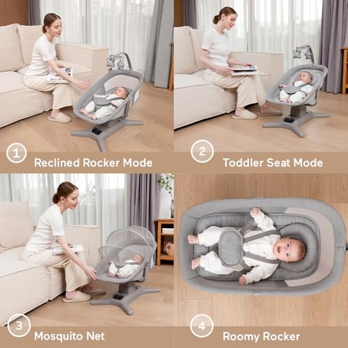Image of StarAndDaisy X Mastela Baby Electric Cradle /Crib for Infant, Toddler with 7 Swing Modes, Music, Backrest Adjustment, Hanging Toys & Touch Panel - Dark Grey