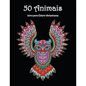 Capa do livro 50 Animais: Lindos Desenhos Animais para Colorir e Relaxar Livro de coloração Mandala para Adultos