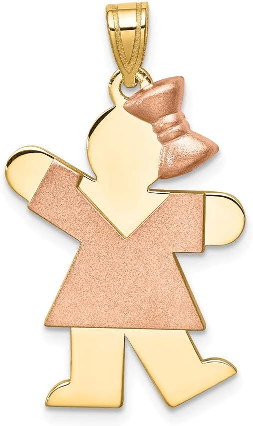 Solid 14k Two Tone Large Girl w/Bow on Right Engravable Charm Pendant (30mm x 18mm)