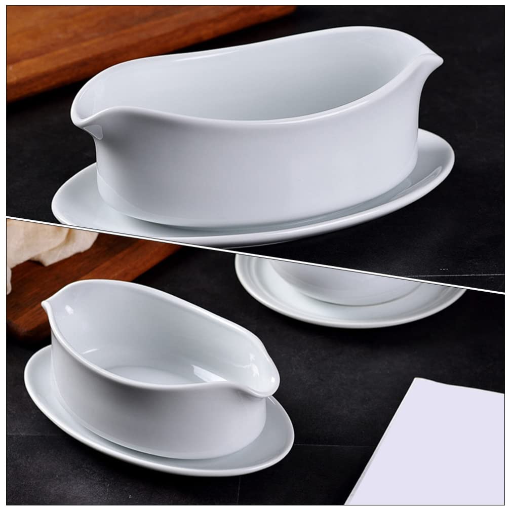 Tazza di salsa in ceramica for la barca di sugo: barca di sugo con vassoio, bistecca sugo versatore, 60 0ml. Server di condimento for insalata del piatto for il ristorante Home Dining Gravy Boat