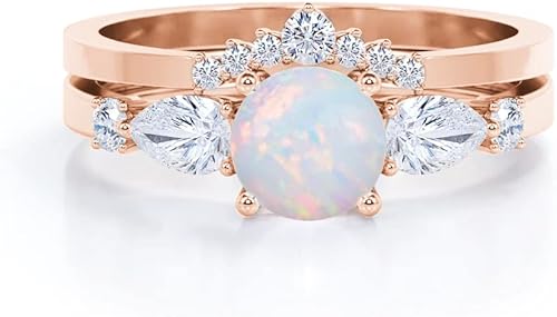 Miniatura 3 de Opal Ring Set Opal Engagement Rings for Women 10K 14K 18K Gold Opal Wedding Ring Set Bridal Sets Opal Anniversary Ring Promise Ring For Her Free