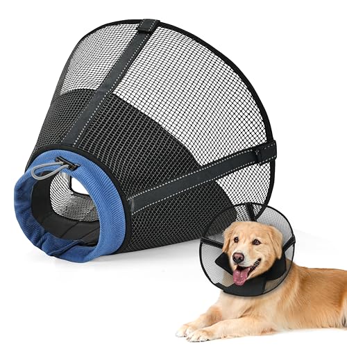 Image of Dog Cone Collar to Stop Licking, Soft Mesh Recovery Collar After Surgery with Liner, Elizabeth Cone Alternative for Medium and Large Dogs, for Surgery, Spay, Neuter, Wound Care,XS,Black