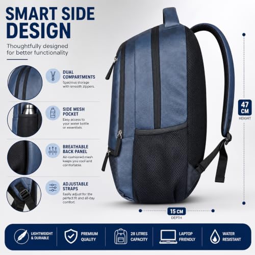 Image of BIGBERRY Newage Classic | Faux Leather Laptop Backpack for Men & Women | 28L Water Resistant Leatherite Bag with Multiple Compartments & Organizer | Travel, Office, College & Casual Backpack, Black