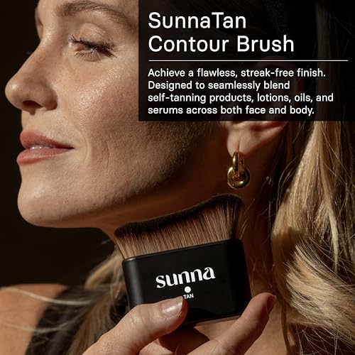 Image of Self Tanner Brush by SunnaTan - Contour Brush for Body, Face & Hands - Blends Self Tanner for a Flawless Tan - Durable & Easy To Use - Vegan