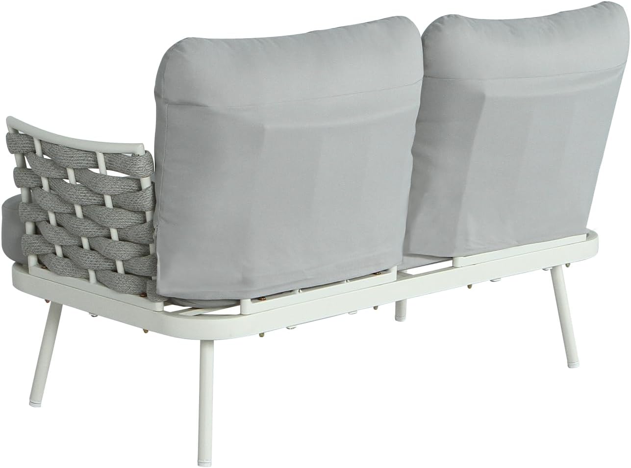 Steel Loveseat and Table Off White+Grey Ergonomic Coastal Patio Set Outdoor Living Weather-Resistant Design