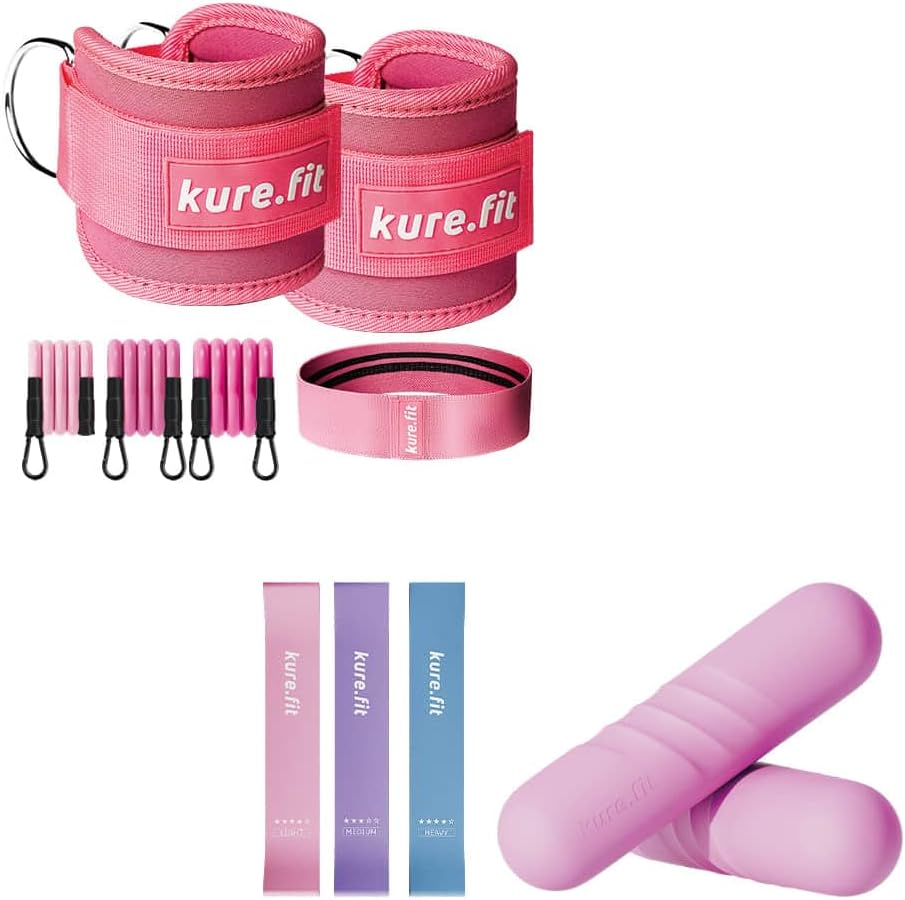Hand Weight Bars (2.2 LB, Pink) + Portable Pink Resistance Bands with cuffs