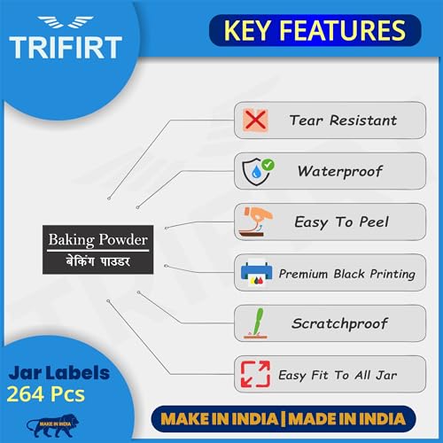 Image of Trifirt 264 Pre-Printed Masala Jar Labels | Waterproof Hindi & English Spice Stickers | 4 Sheets Self-Adhesive Labels for Kitchen Containers, Jars, Bottles, Spice Rack & Pantry Organizer
