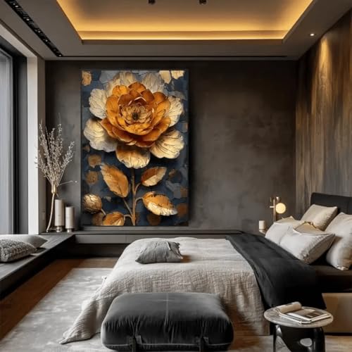 Impression sur toile fleur dorée 40x60cm avec cadre interne pour décoration maison - 3